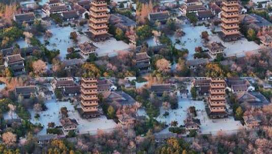 航拍瘦西湖风景区大明寺观音山园林寺庙高清在线视频素材下载