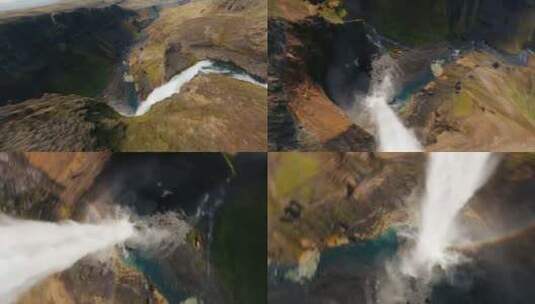 fpv航拍冰岛瀑布彩虹美景俯冲视角高清在线视频素材下载