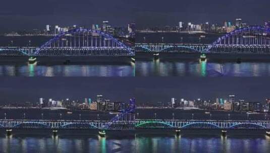 航拍杭州复兴大桥夜景高清在线视频素材下载