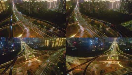 杭州滨江区江南大道立交桥高架桥夜晚夜景高清在线视频素材下载
