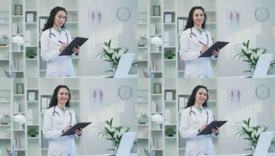 女医生伸出手握手，穿着白色外套的医生看着高清在线视频素材下载