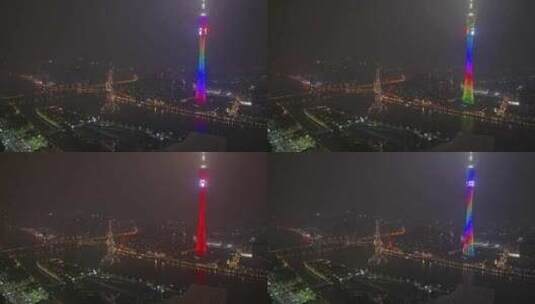 广州塔灯光秀 航拍光轨 4K夜景 动态光影高清在线视频素材下载