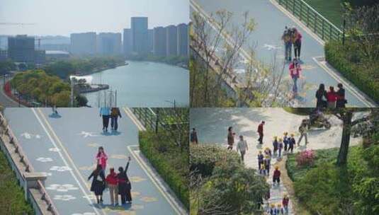 春游-幼儿园-游客拍照-游览公园高清在线视频素材下载