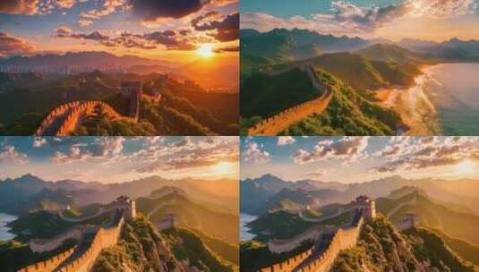 中国祖国万里长城日出震撼风景风光素材原创高清在线视频素材下载
