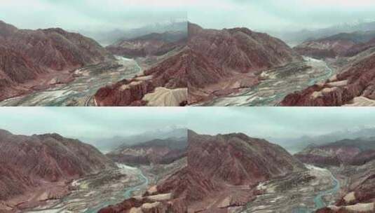 新疆奥依塔克红山谷奥依塔克河远处为雪山高清在线视频素材下载