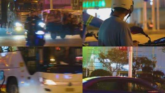 城市下班高峰期夜晚夜景交通汽车车辆车流人高清在线视频素材下载