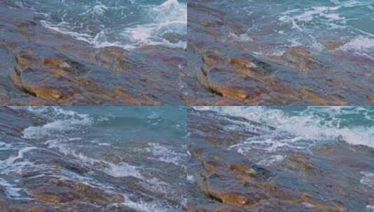 海浪海水冲刷拍打海滩礁石高清在线视频素材下载