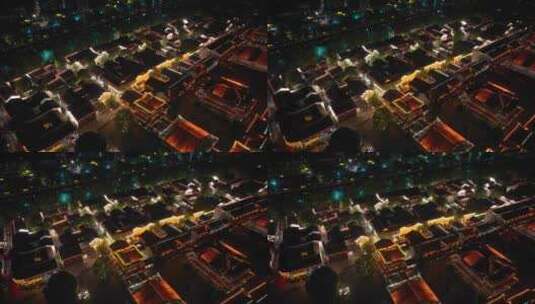 杭州拱墅区大兜路历史街区香积寺夜景航拍高清在线视频素材下载