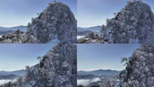 洛阳老君山旅游冬天大雪云海自然风景航拍高清在线视频素材下载