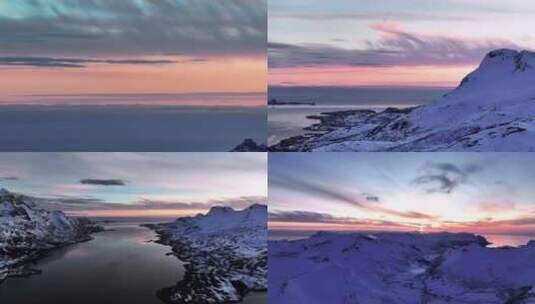 4K航拍挪威罗弗敦群岛风光晚霞高清在线视频素材下载