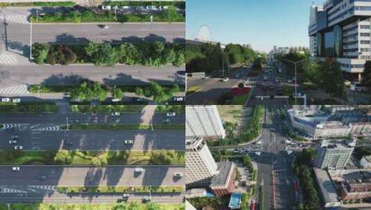 合集城市大道绿化植物车辆行驶航拍高清在线视频素材下载