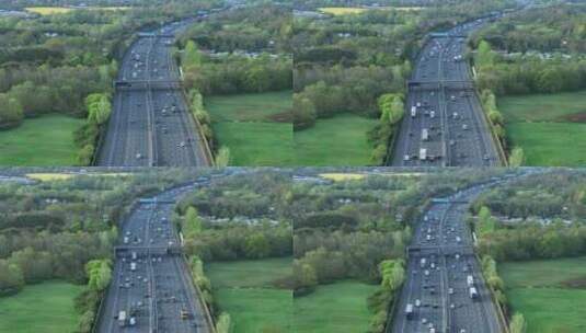 M25高速公路交通流鸟瞰图高清在线视频素材下载