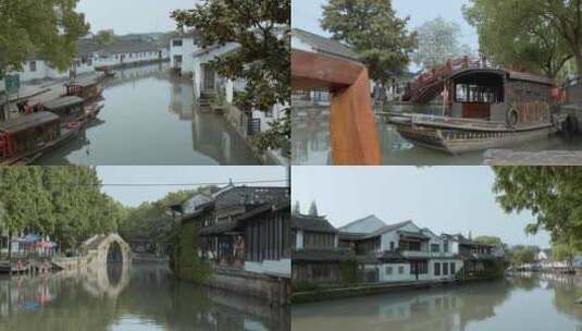 金泽古镇的游船和水道高清在线视频素材下载