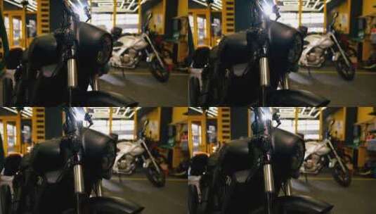 在摩托车维修店有一辆漂亮的抛光摩托车快速高清在线视频素材下载