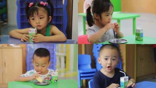 幼儿园孩子在教室吃早饭高清在线视频素材下载