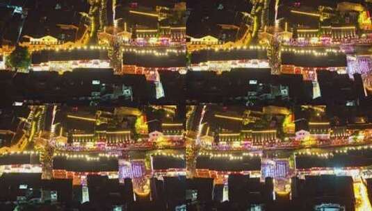 中国江苏省苏州山塘街景区夜景航拍高清在线视频素材下载