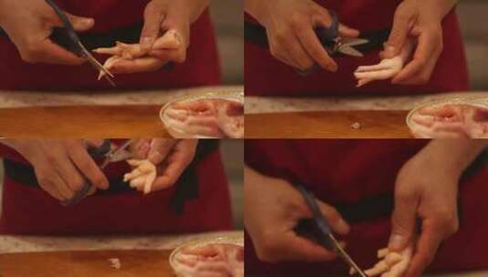 厨师用剪刀给鸡爪子剔骨 (3)高清在线视频素材下载