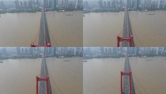 航拍武汉长江鹦鹉洲大桥高清在线视频素材下载