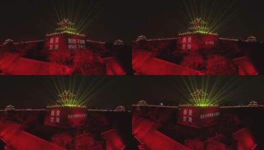 西安城墙抗疫灯光秀西安疫情航拍城市疫情高清在线视频素材下载