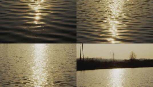 4k黄昏下波光粼粼的金色河面实拍视频高清在线视频素材下载