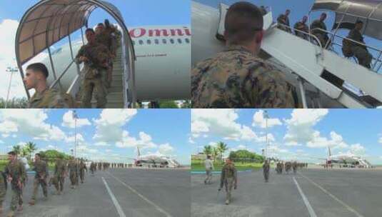 士兵们乘坐飞机抵达机场高清在线视频素材下载