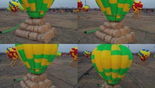 航拍太原稻田公园热气球旋转高清在线视频素材下载
