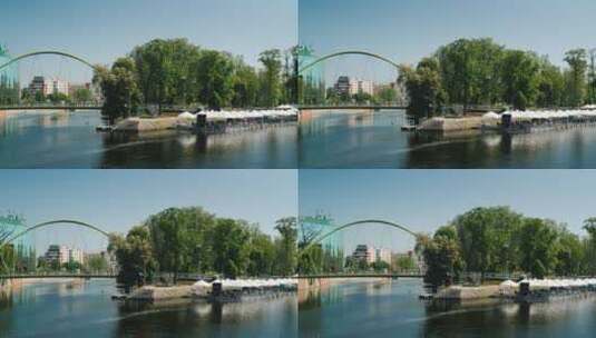 弗罗茨瓦夫的现代人行桥高清在线视频素材下载