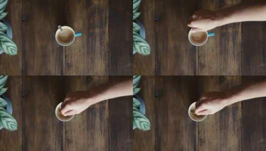 俯拍搅拌咖啡高清在线视频素材下载
