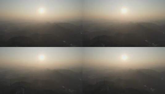 航拍大山迷雾清晨日出高清在线视频素材下载