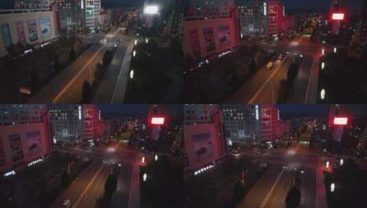 疫情期间经典稀少画面的街道中央夜景航拍高清在线视频素材下载