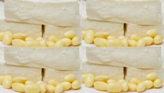 泡发的黄豆与水豆腐4k视频镜头平移高清在线视频素材下载