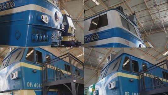 【镜头合集】蓝色老火车车头车皮复古列车高清在线视频素材下载
