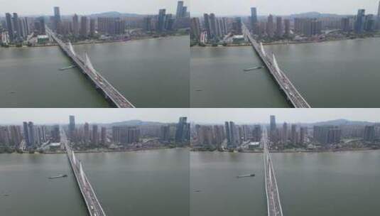 湖南长沙湘江三叉戟大桥航拍高清在线视频素材下载