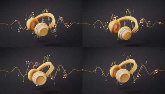 头戴式耳机与音符3D渲染高清在线视频素材下载