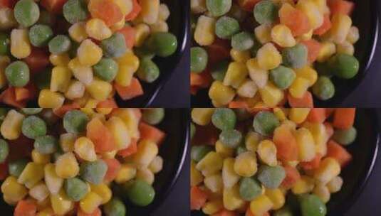 时蔬蔬菜粒豌豆玉米胡萝卜蔬菜丁高清在线视频素材下载