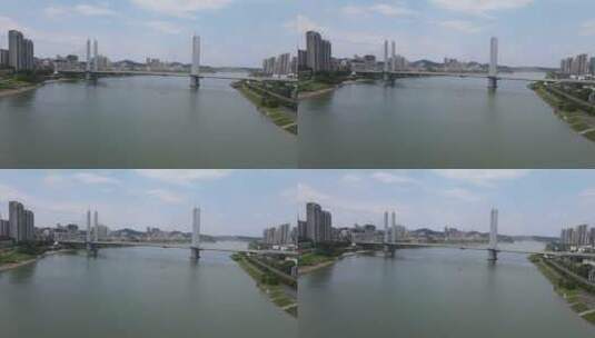 航拍湖南益阳资江龙洲大桥高清在线视频素材下载