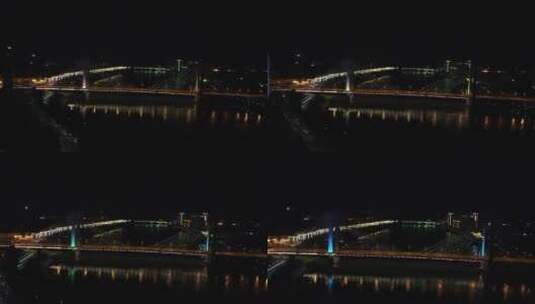航拍湖南益阳龙洲大桥夜景高清在线视频素材下载