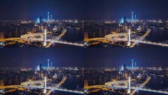 南浦大桥夜景延时航拍高清在线视频素材下载