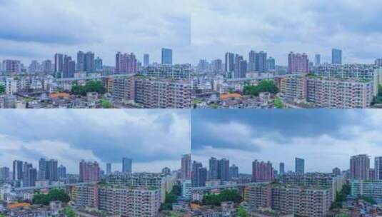 广州市区密集建筑群与天空云彩全景风光延时高清在线视频素材下载