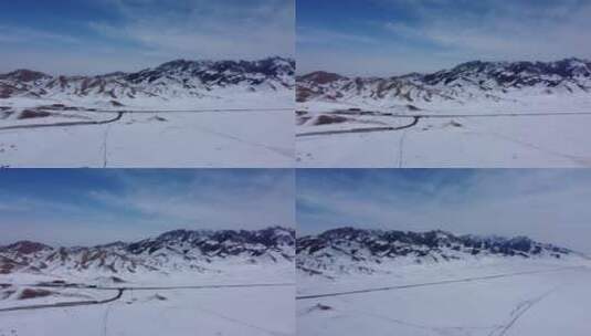 【4K】新疆自然风景航拍赛里木湖雪景雪山高清在线视频素材下载