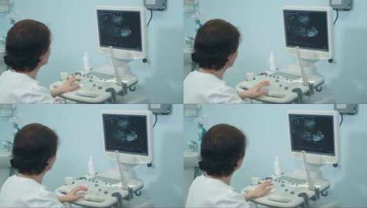 在现代超声波设备工作的女医生高清在线视频素材下载