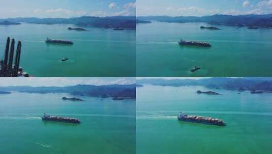 深圳盐田港码头货轮进港前进下摇高清在线视频素材下载