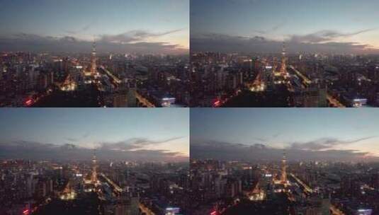 哈尔滨城市风光夜景航拍高清在线视频素材下载