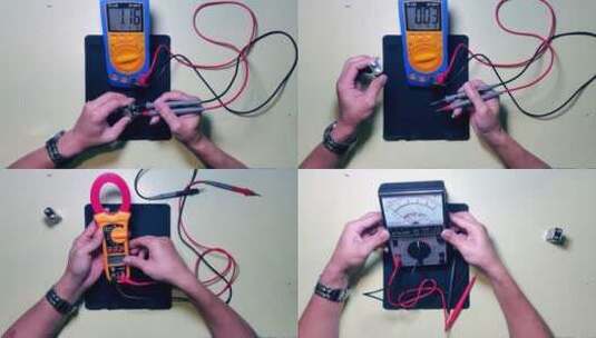 多种万用表测量电池高清在线视频素材下载