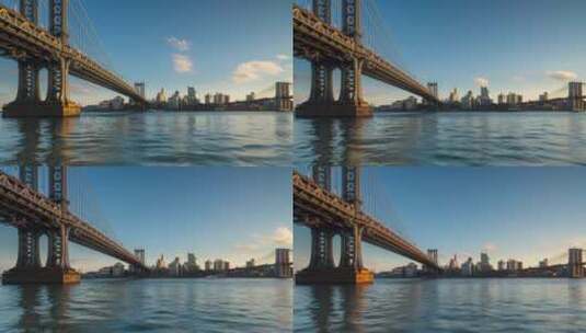 纽约桥梁景观延时拍摄高清在线视频素材下载