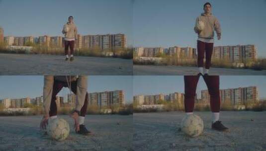 足球运动员把足球放到地上高清在线视频素材下载