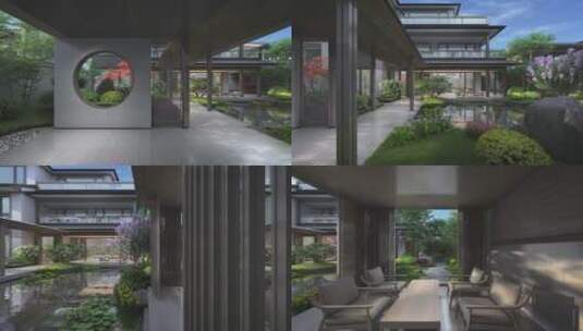 新中式别墅庭院景观动画素材高清在线视频素材下载
