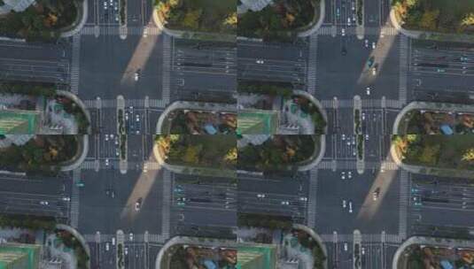 俯瞰城市十字路口街道车流交通高清在线视频素材下载