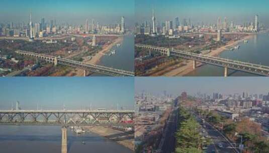2023最新航拍武汉长江大桥高清在线视频素材下载