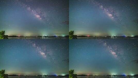 湖面夏季银河星空延时视频高清在线视频素材下载